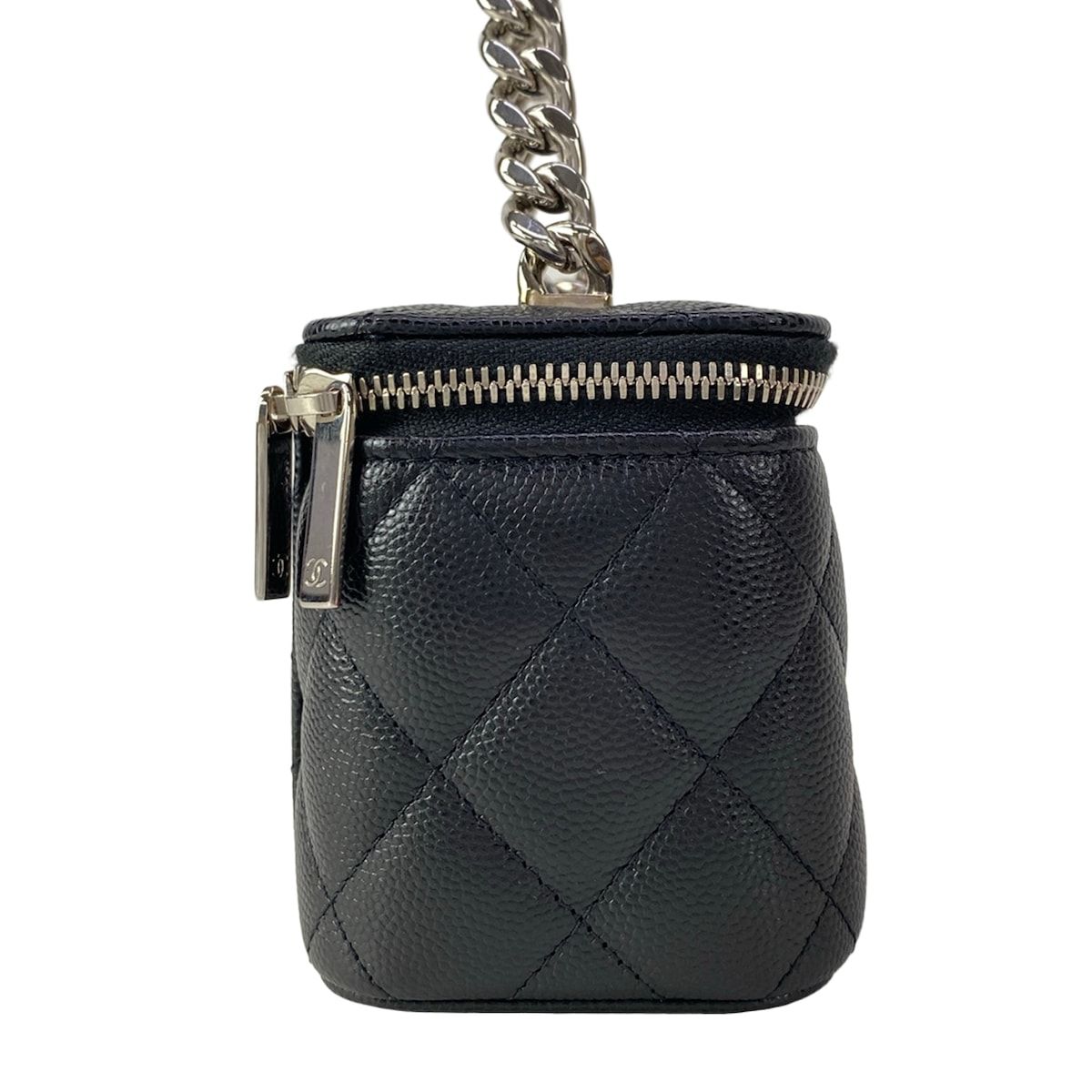 Chanel Vanity Quilted Black Chain Shoulder Silver Mini Bag — view 2