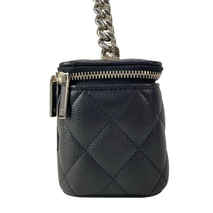 Chanel Vanity Quilted Black Chain Shoulder Silver Mini Bag — view 2