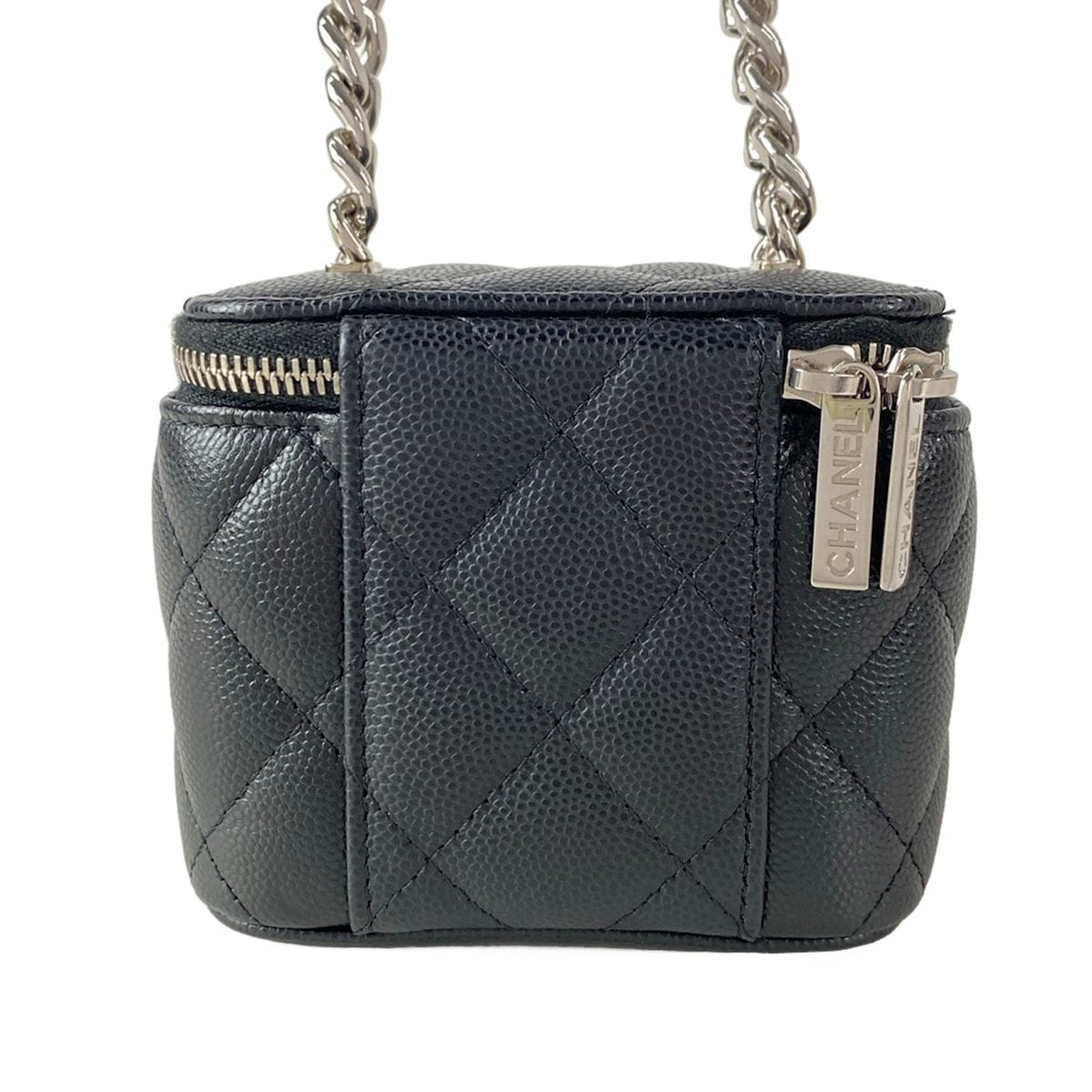 Chanel Vanity Quilted Black Chain Shoulder Silver Mini Bag — view 3