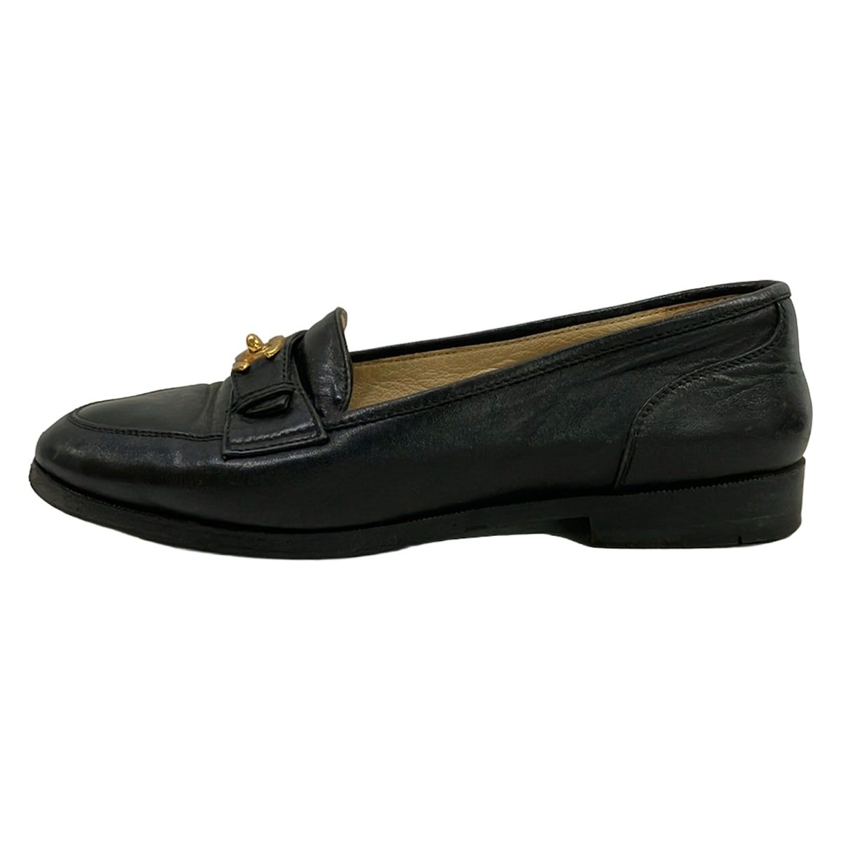 Chanel Loafers Black Gold CC Logo Leather