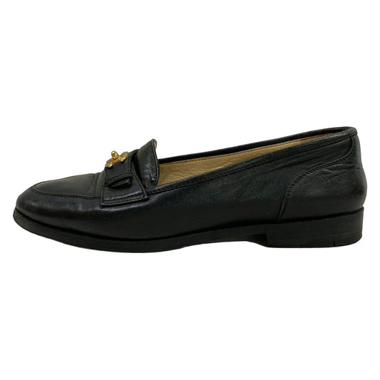 Chanel Loafers Black Gold CC Logo Leather