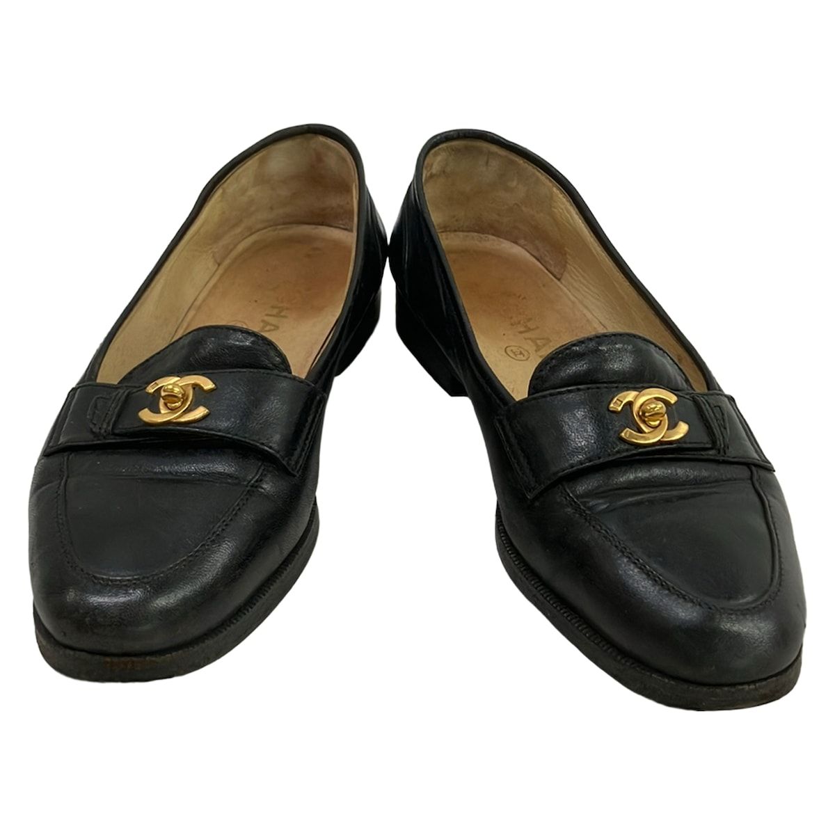 Chanel Loafers Black Gold CC Logo Leather — view 2