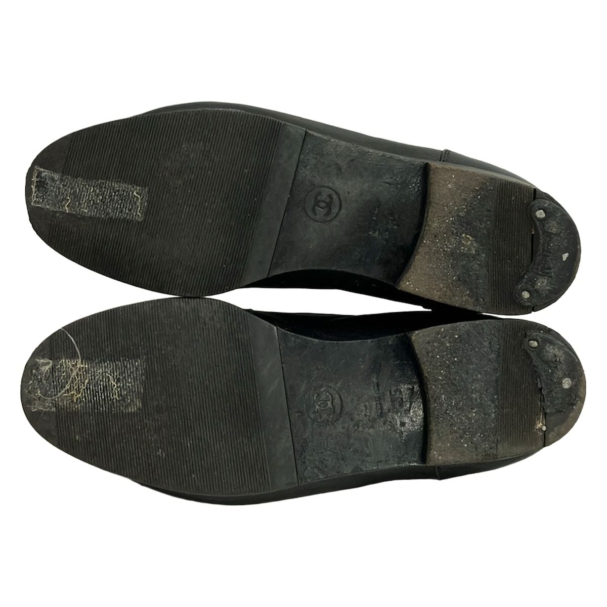 Chanel Loafers Black Gold CC Logo Leather — view 4
