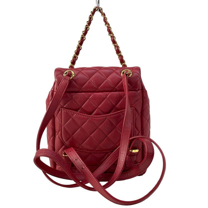Chanel Backpack Quilted Red Chain Shoulder Gold Lambskin — view 3