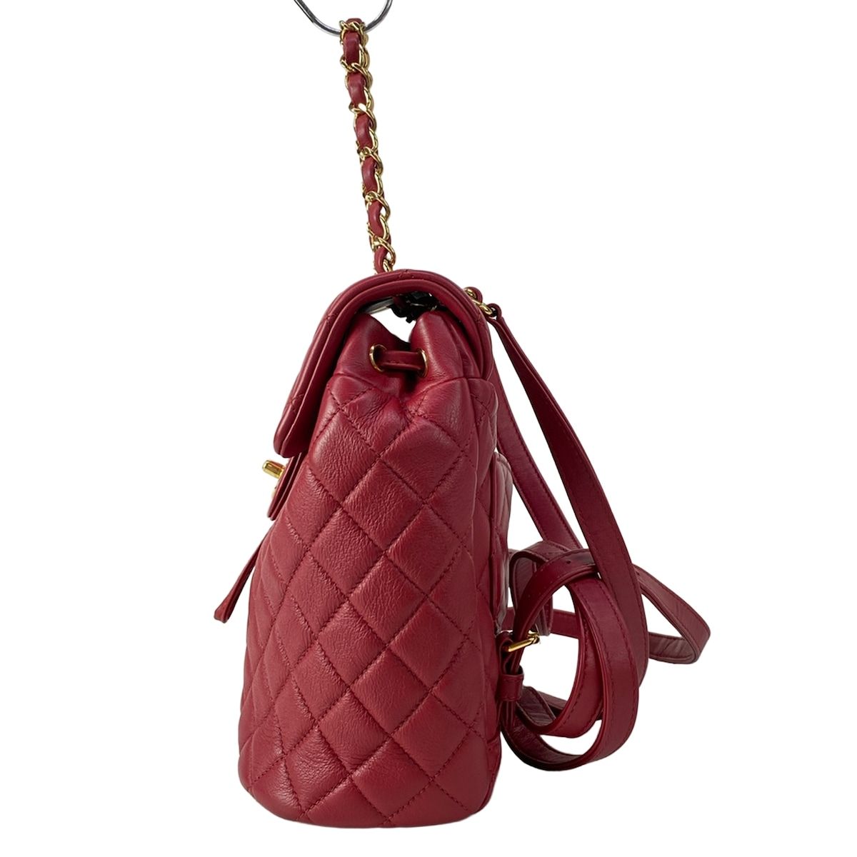Chanel Backpack Quilted Red Chain Shoulder Gold Lambskin — view 4