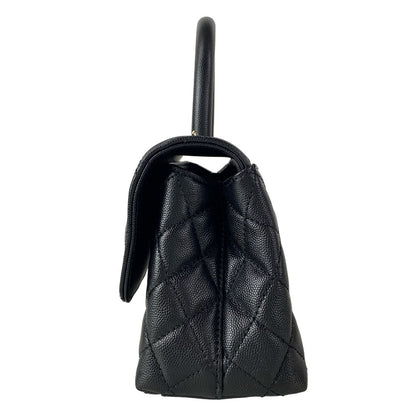 Chanel Handbag Small Top Handle Flap Bag Quilted Coco XS Black Gold — view 4