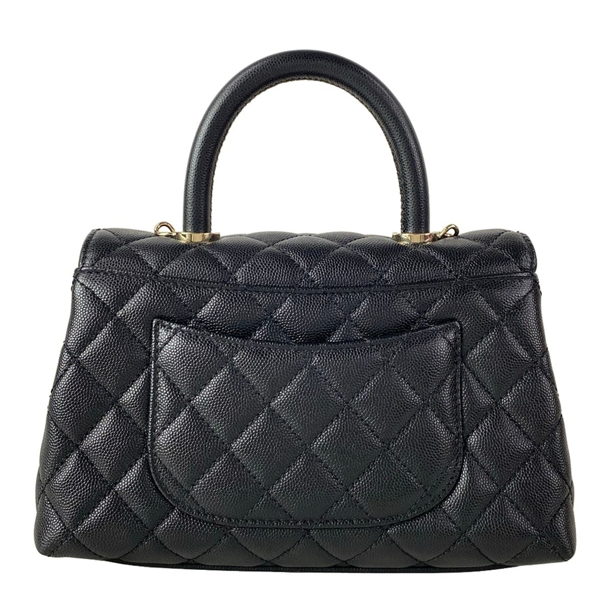 Chanel Handbag Small Top Handle Flap Bag Quilted Coco XS Black Gold — view 3