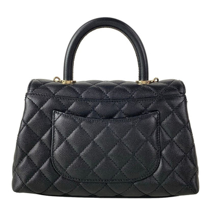Chanel Handbag Small Top Handle Flap Bag Quilted Coco XS Black Gold — view 3