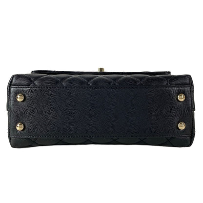 Chanel Handbag Small Top Handle Flap Bag Quilted Coco XS Black Gold — view 5