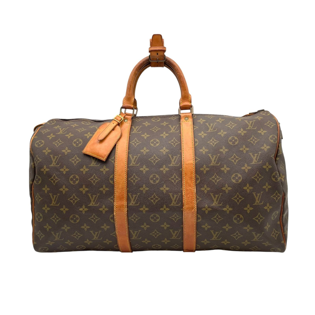 Louis Vuitton Keepall 50 Monogram Boston Bag Travel Leather Brown Gold Padlock — view 2