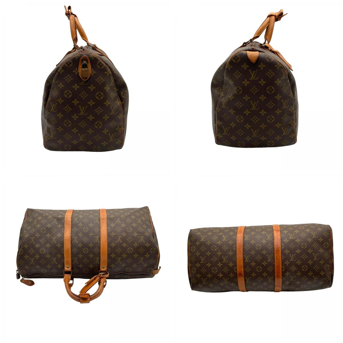Louis Vuitton Keepall 50 Monogram Boston Bag Travel Leather Brown Gold Padlock — view 6