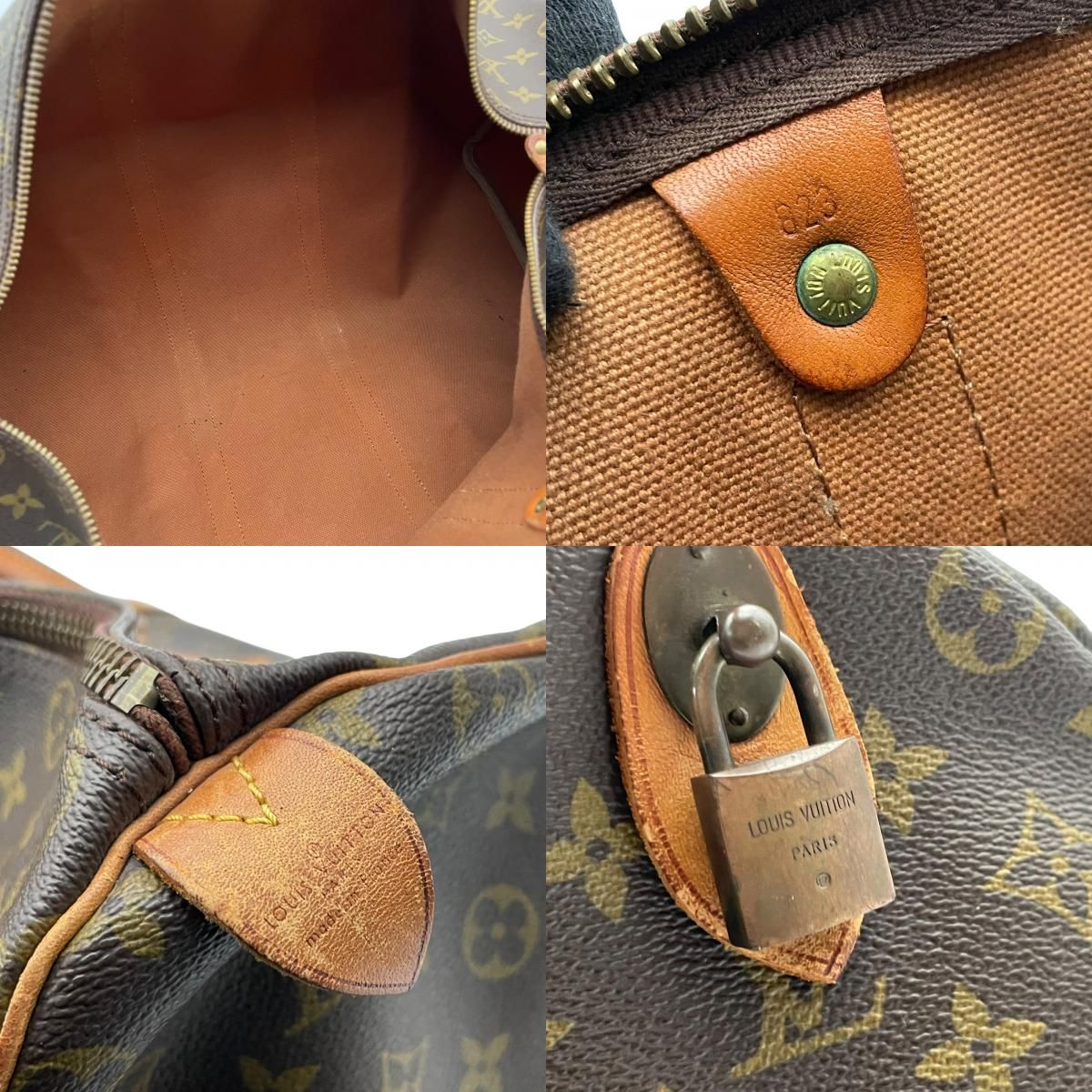Louis Vuitton Keepall 50 Monogram Boston Bag Travel Leather Brown Gold Padlock — view 8