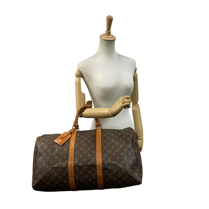 Louis Vuitton Keepall 50 Monogram Boston Bag Travel Leather Brown Gold Padlock — view 4