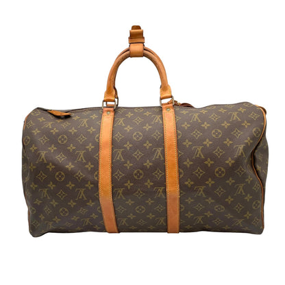 Louis Vuitton Keepall 50 Monogram Boston Bag Travel Leather Brown Gold Padlock — view 3