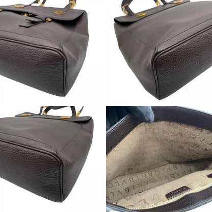 Bvlgari Tamara Tote Flap Circle Gray Leather Dark Brown Gold Vintage E5 — view 8