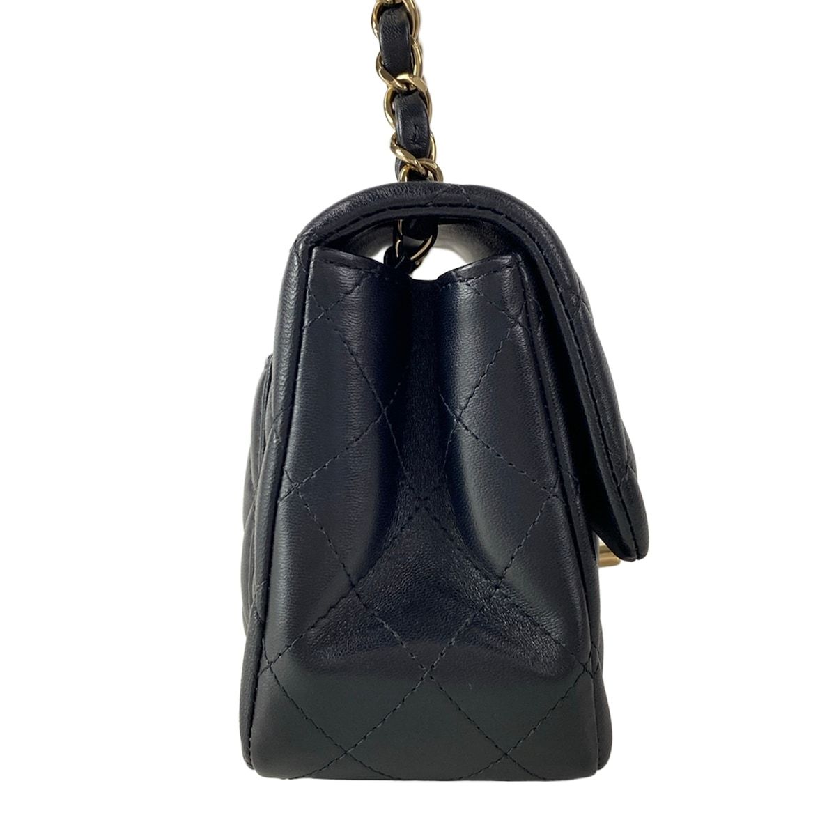 Chanel Shoulder Bag Mini Quilted Black Chain Gold Lambskin — view 2
