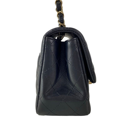 Chanel Shoulder Bag Mini Quilted Black Chain Gold Lambskin — view 2
