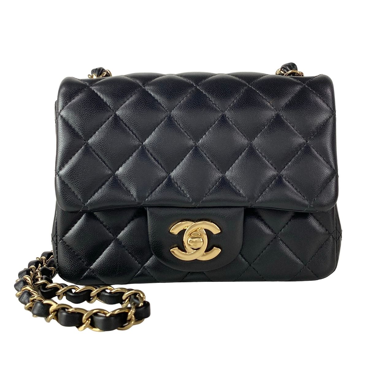 Chanel Shoulder Bag Mini Quilted Black Chain Gold Lambskin
