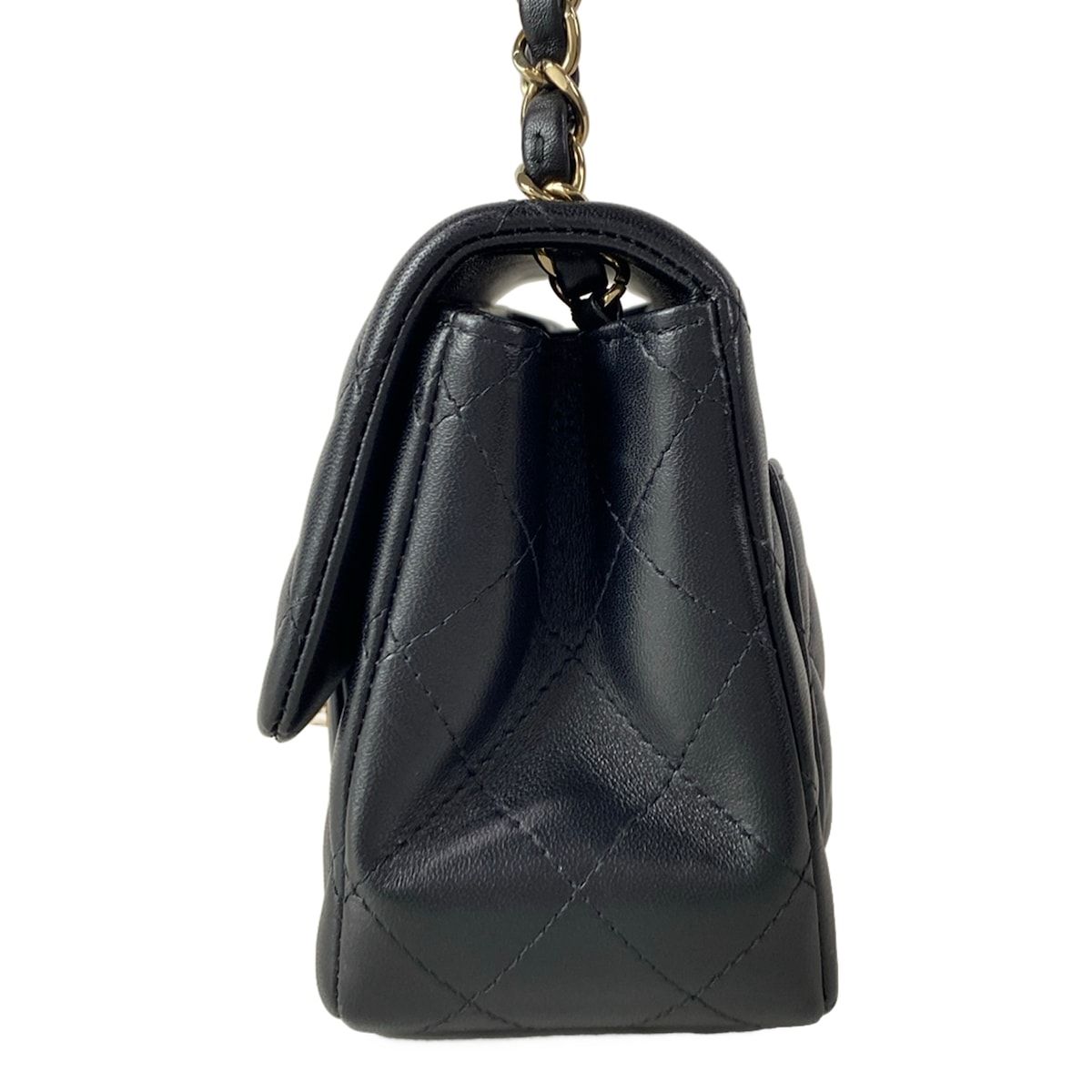 Chanel Shoulder Bag Mini Quilted Black Chain Gold Lambskin — view 4