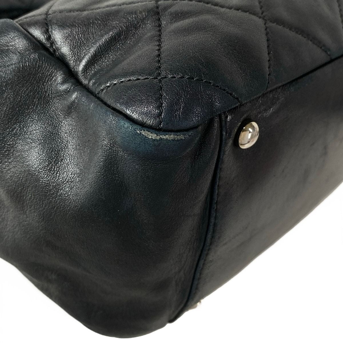 Chanel Shoulder Bag Quilted Black Silver Chain Lambskin — view 7