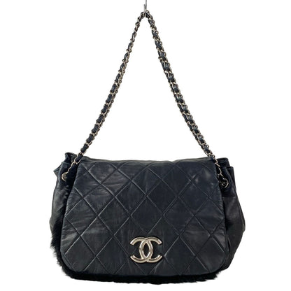 Chanel Shoulder Bag Quilted Black Silver Chain Lambskin
