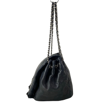 Chanel Shoulder Bag Quilted Black Silver Chain Lambskin — view 4