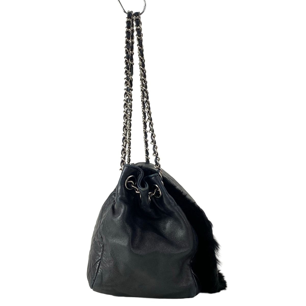 Chanel Shoulder Bag Quilted Black Silver Chain Lambskin — view 2