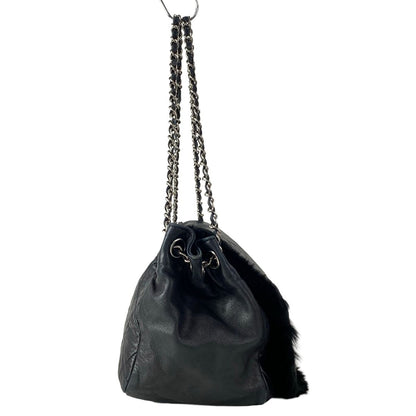 Chanel Shoulder Bag Quilted Black Silver Chain Lambskin — view 2