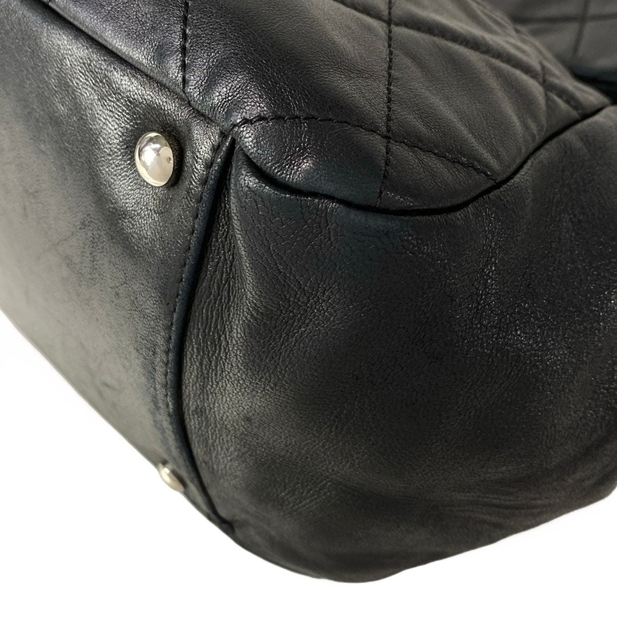Chanel Shoulder Bag Quilted Black Silver Chain Lambskin — view 6
