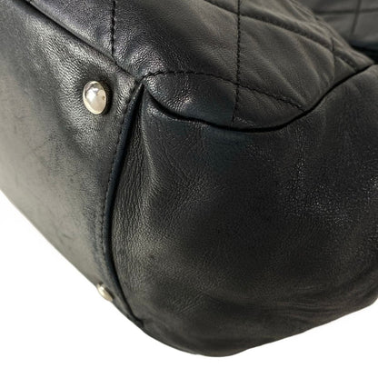 Chanel Shoulder Bag Quilted Black Silver Chain Lambskin — view 6