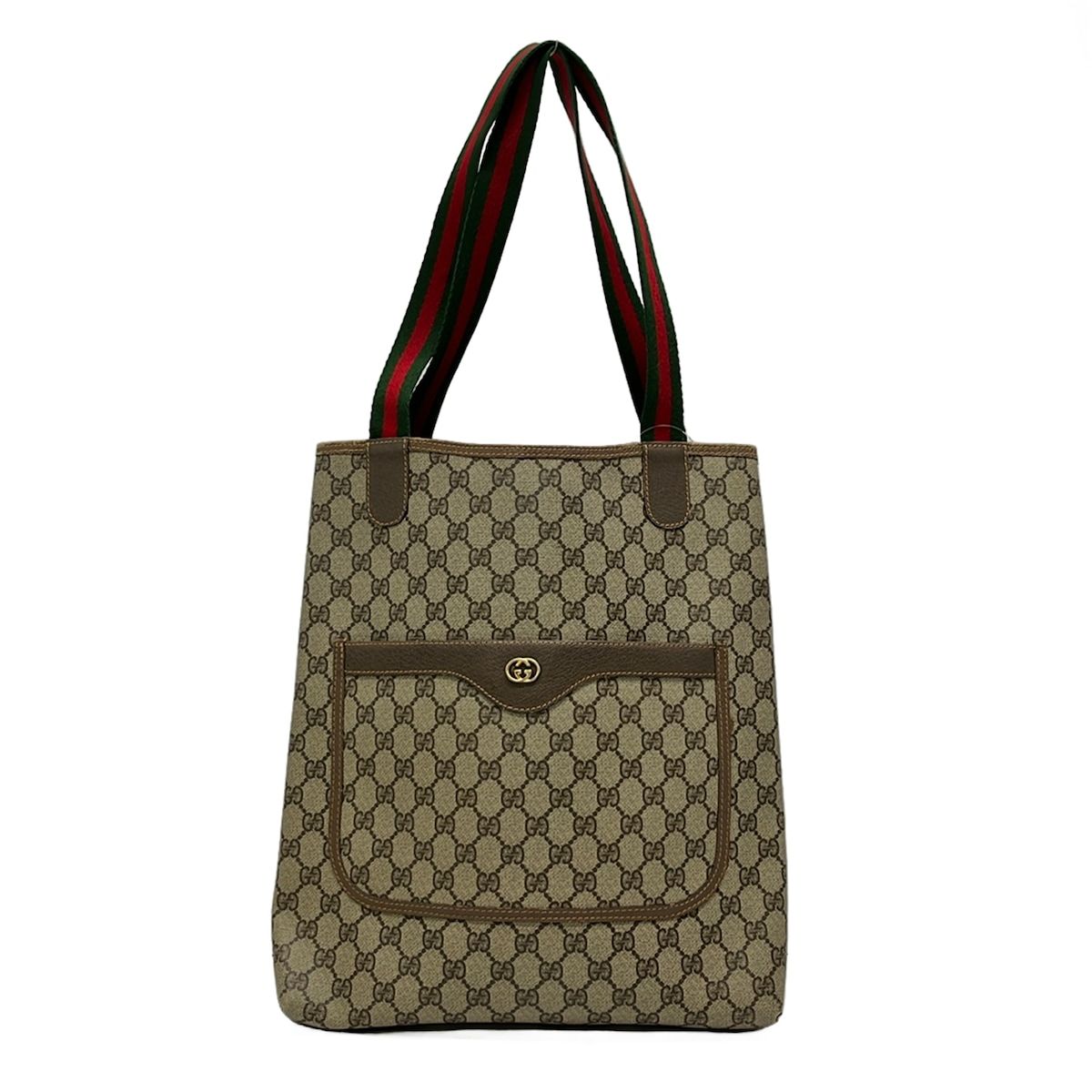 Gucci Tote GG Pattern Beige Brown Vintage Sherry Line Leather