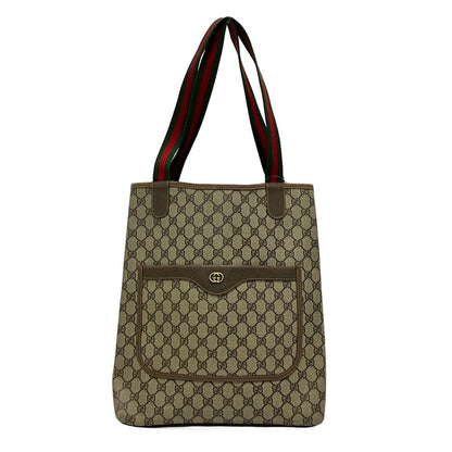Gucci Tote GG Pattern Beige Brown Vintage Sherry Line Leather