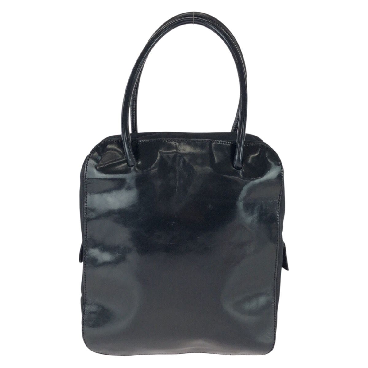 Prada Vintage Tessuto Black Silver Patent Leather Tote — view 2