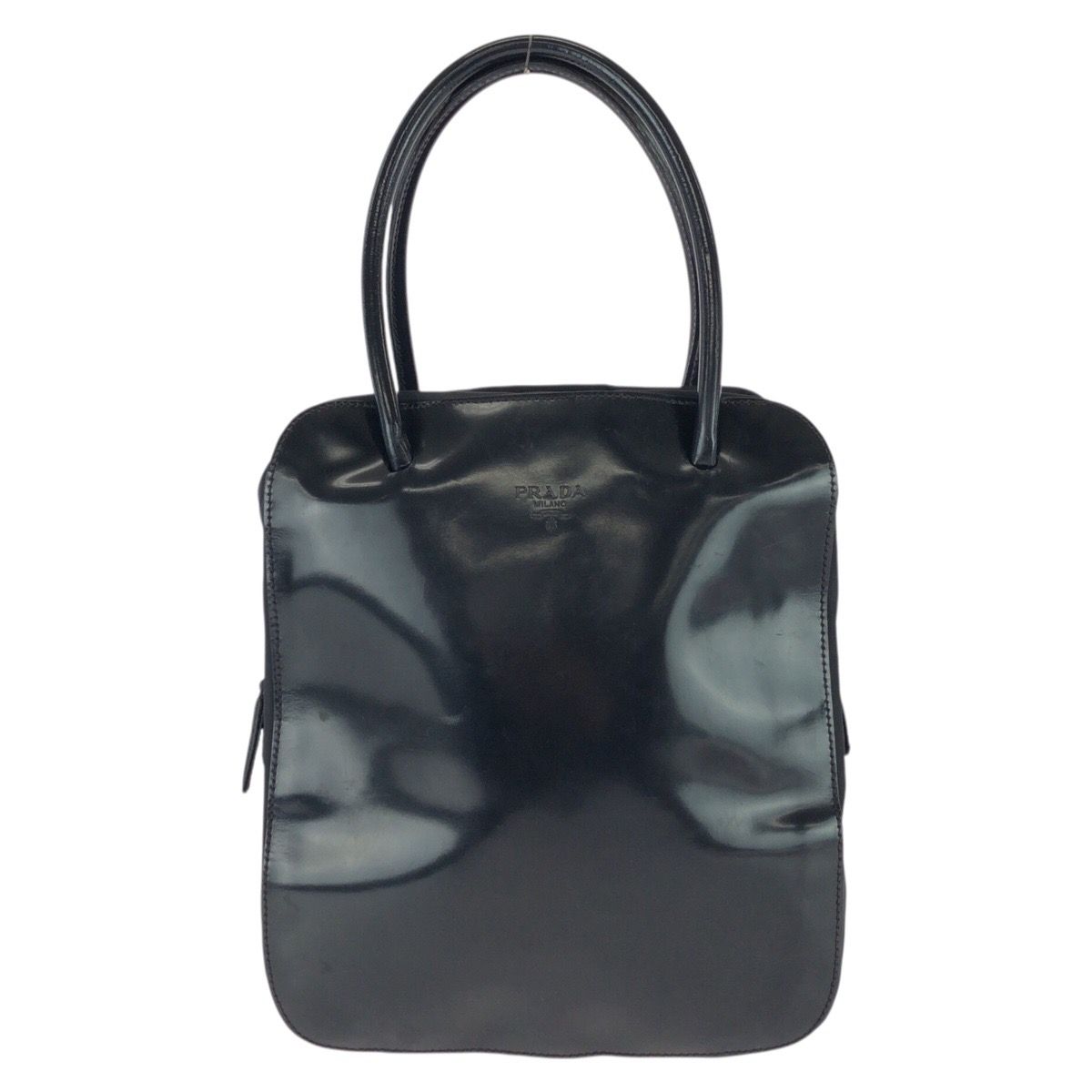 Prada Vintage Tessuto Black Silver Patent Leather Tote