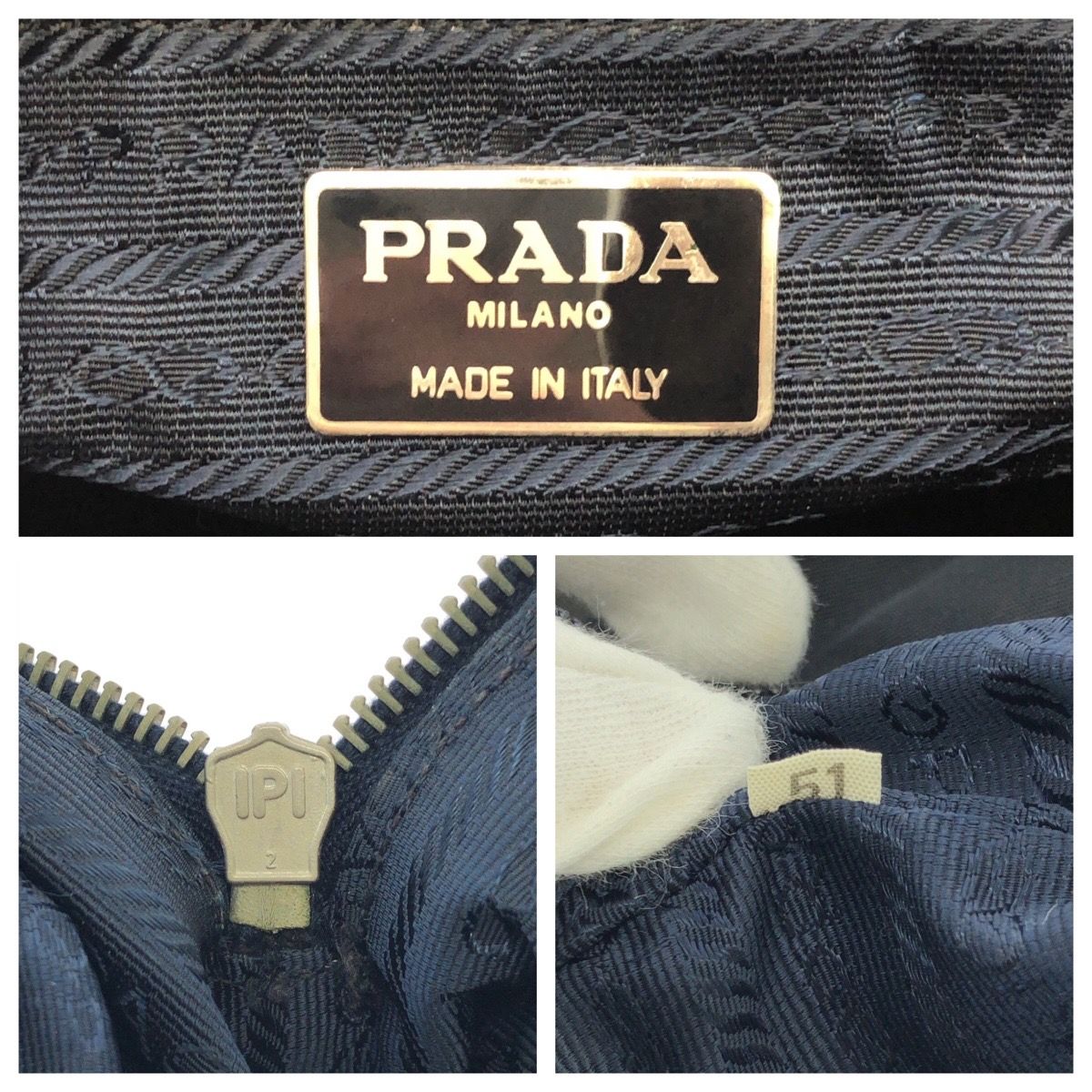 Prada Vintage Tessuto Black Silver Patent Leather Tote — view 4