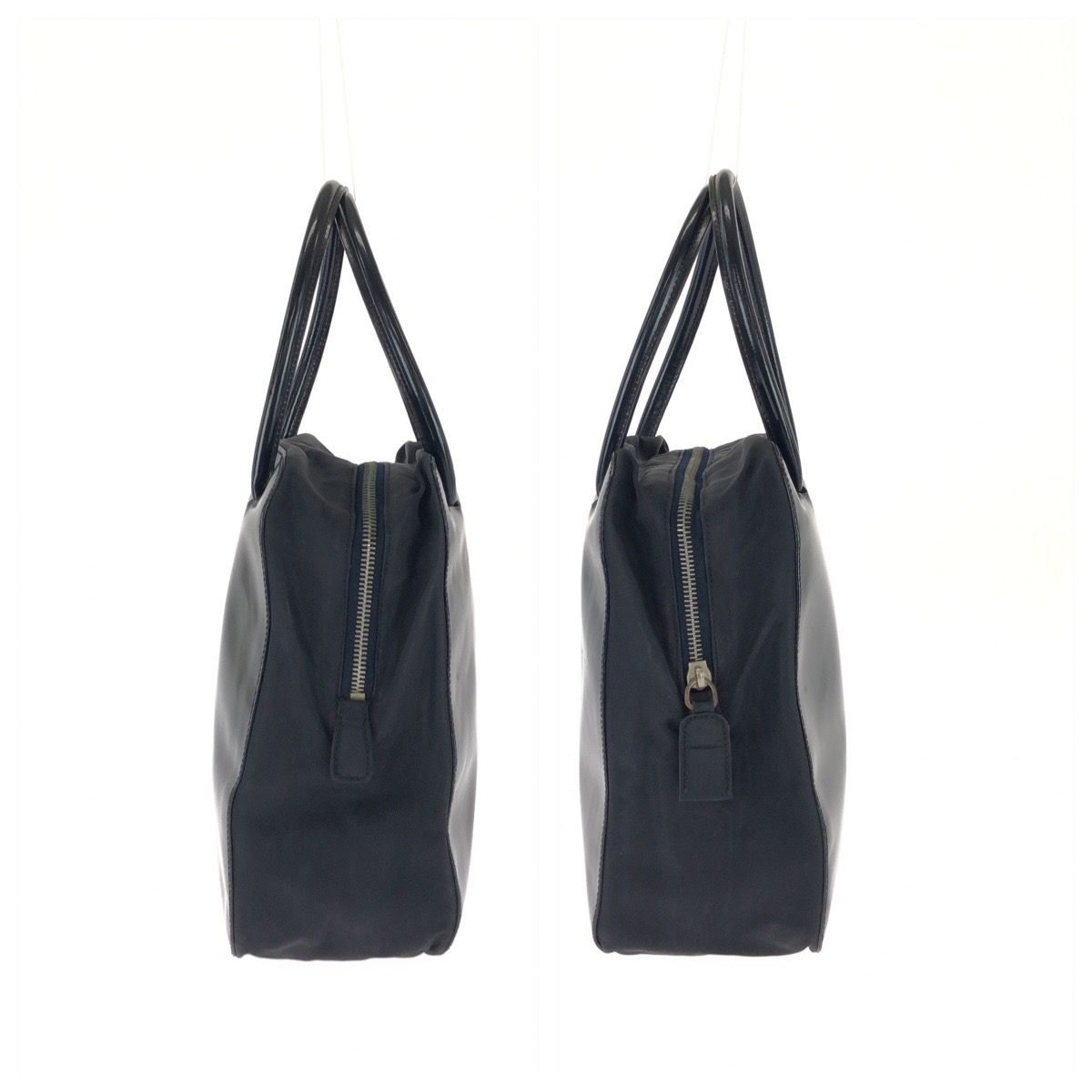 Prada Vintage Tessuto Black Silver Patent Leather Tote — view 8