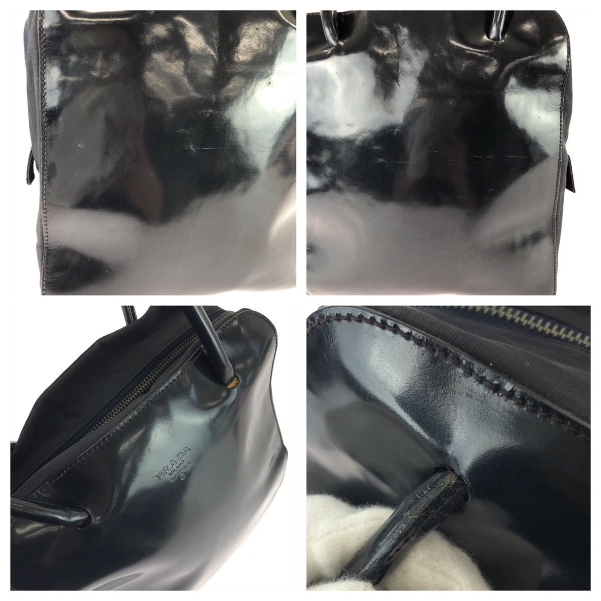 Prada Vintage Tessuto Black Silver Patent Leather Tote — view 6
