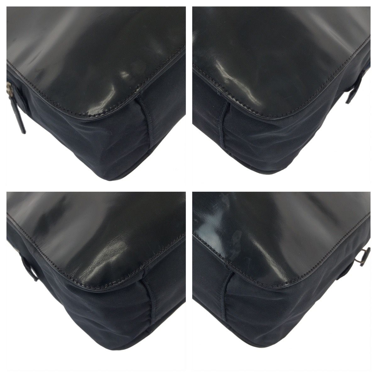Prada Vintage Tessuto Black Silver Patent Leather Tote — view 3
