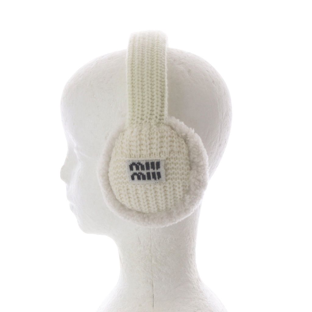 Miu Miu Fleece Ear Muffs Off White Logo Earmuff — view 3
