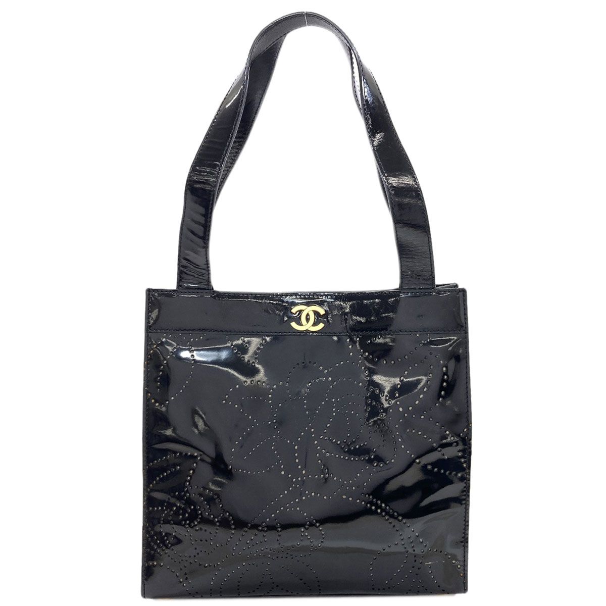Chanel Camellia Perforated Gold Handbag Patent