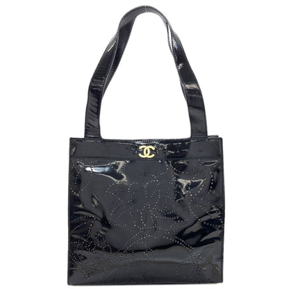 Chanel Camellia Perforated Gold Handbag Patent