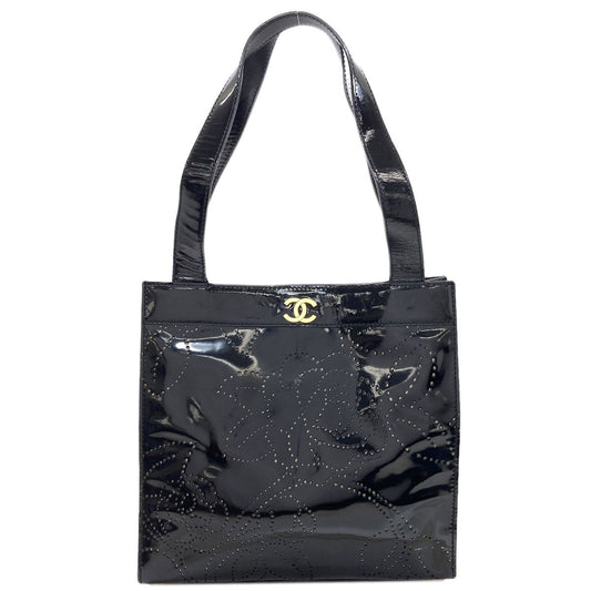 Chanel Camellia Perforated Gold Handbag Patent