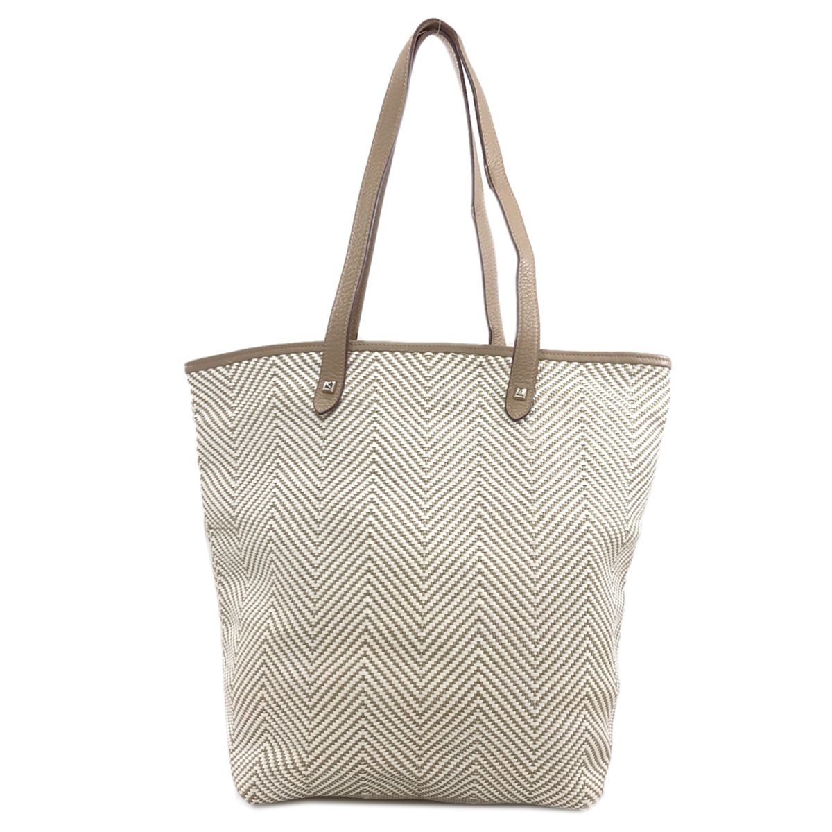 Hermes Cabas Chain Nye MM Silver Tote Leather Canvas