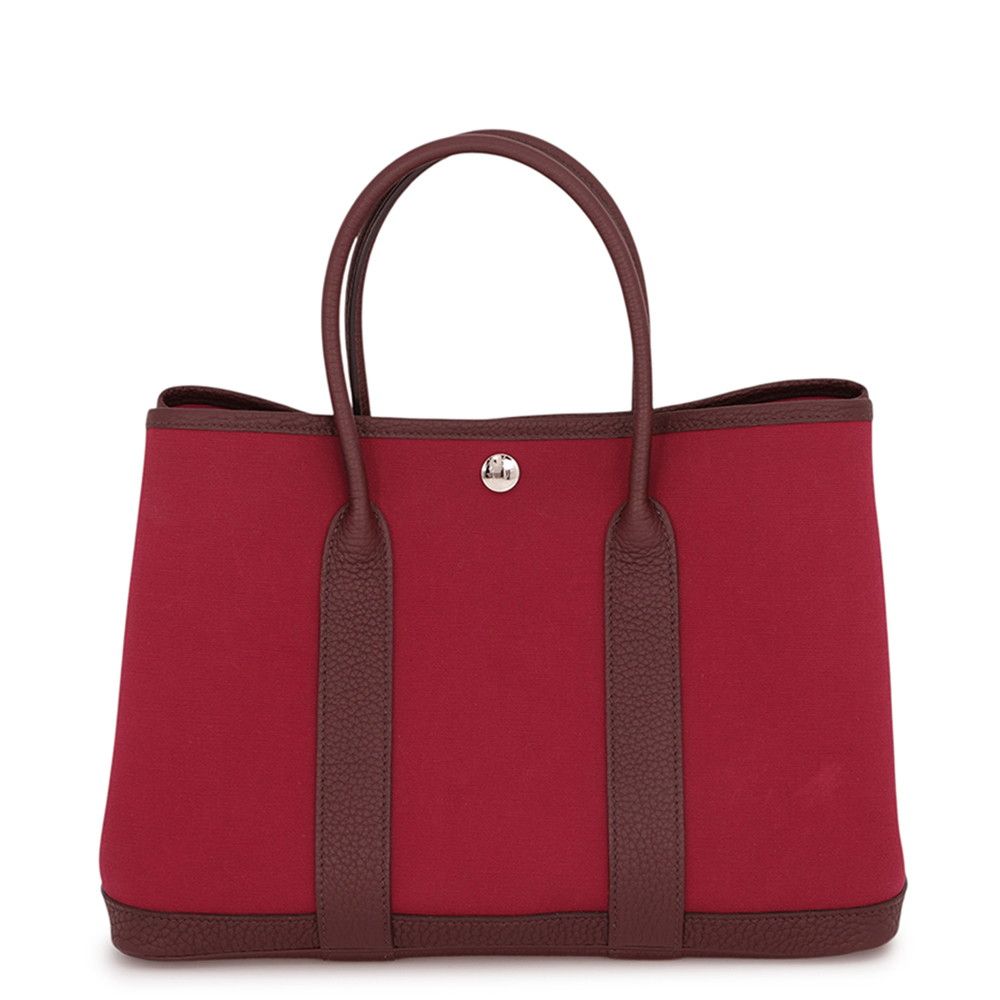 Hermes Garden Party TPM Verso Ruby Rouge Sellier Rose Bubblegum Silver Toile