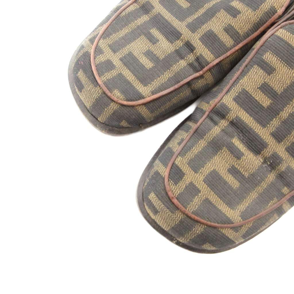 Fendi Loafers Shoes Zucca Pattern Canvas Square Toe Brown Black — view 5
