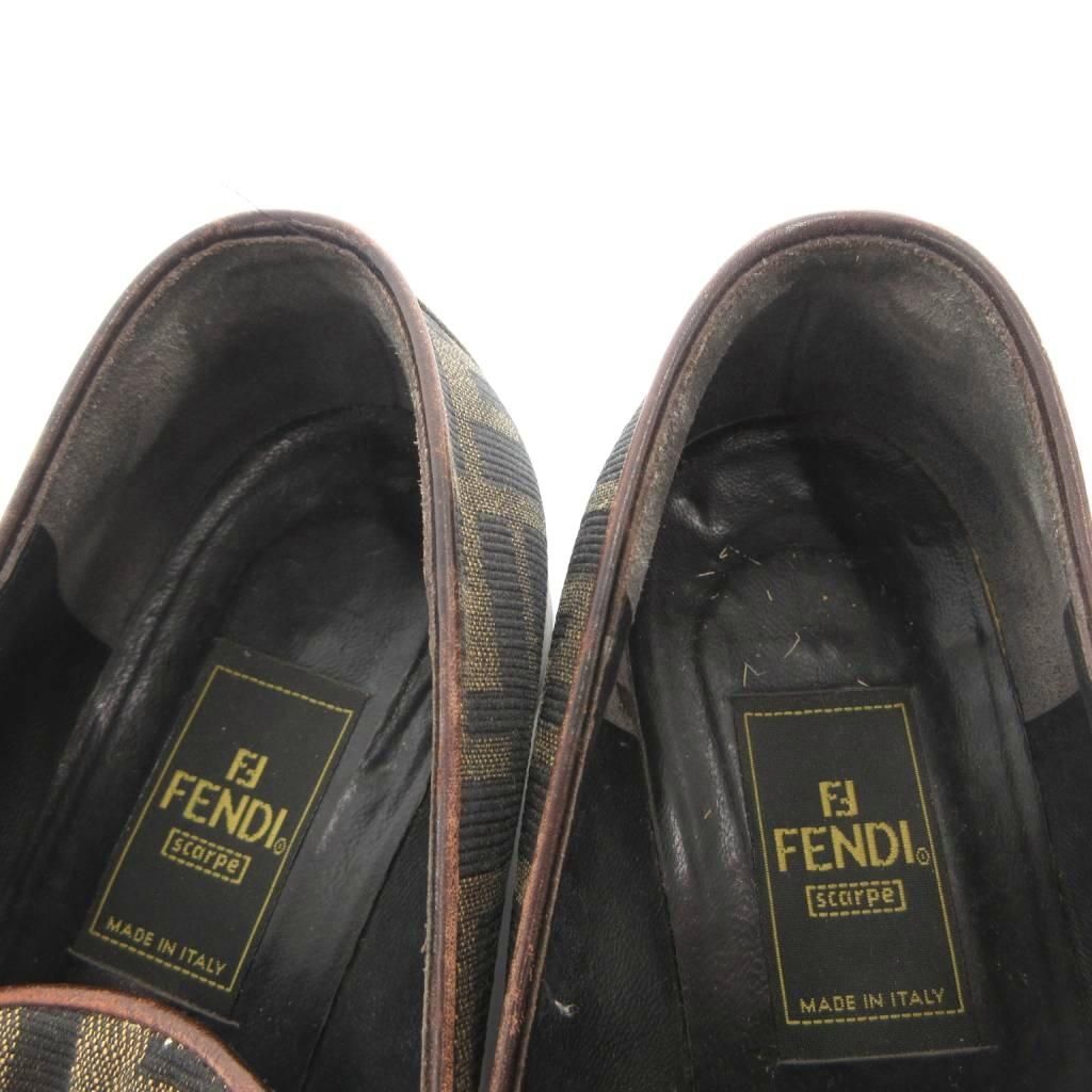 Fendi Loafers Shoes Zucca Pattern Canvas Square Toe Brown Black — view 8