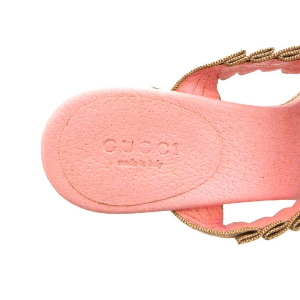 Gucci Sandals GG Pattern Ruffles Canvas Leather Pink Beige Heels — view 7