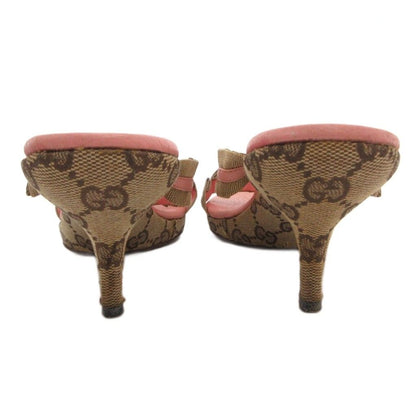 Gucci Sandals GG Pattern Ruffles Canvas Leather Pink Beige Heels — view 3