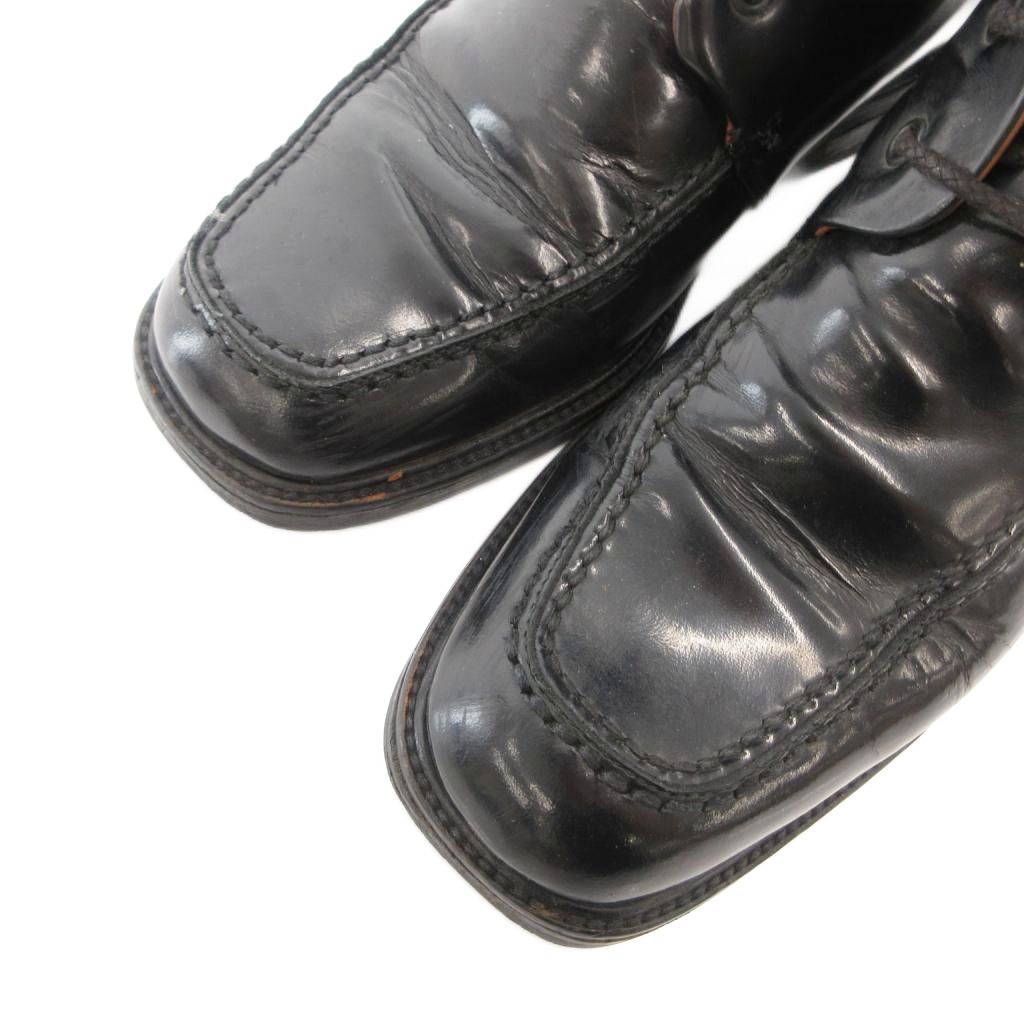 Gucci Long Boots Shoes Lace-up Square Toe Chip Leather Black 6 — view 5