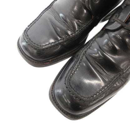 Gucci Long Boots Shoes Lace-up Square Toe Chip Leather Black 6 — view 5